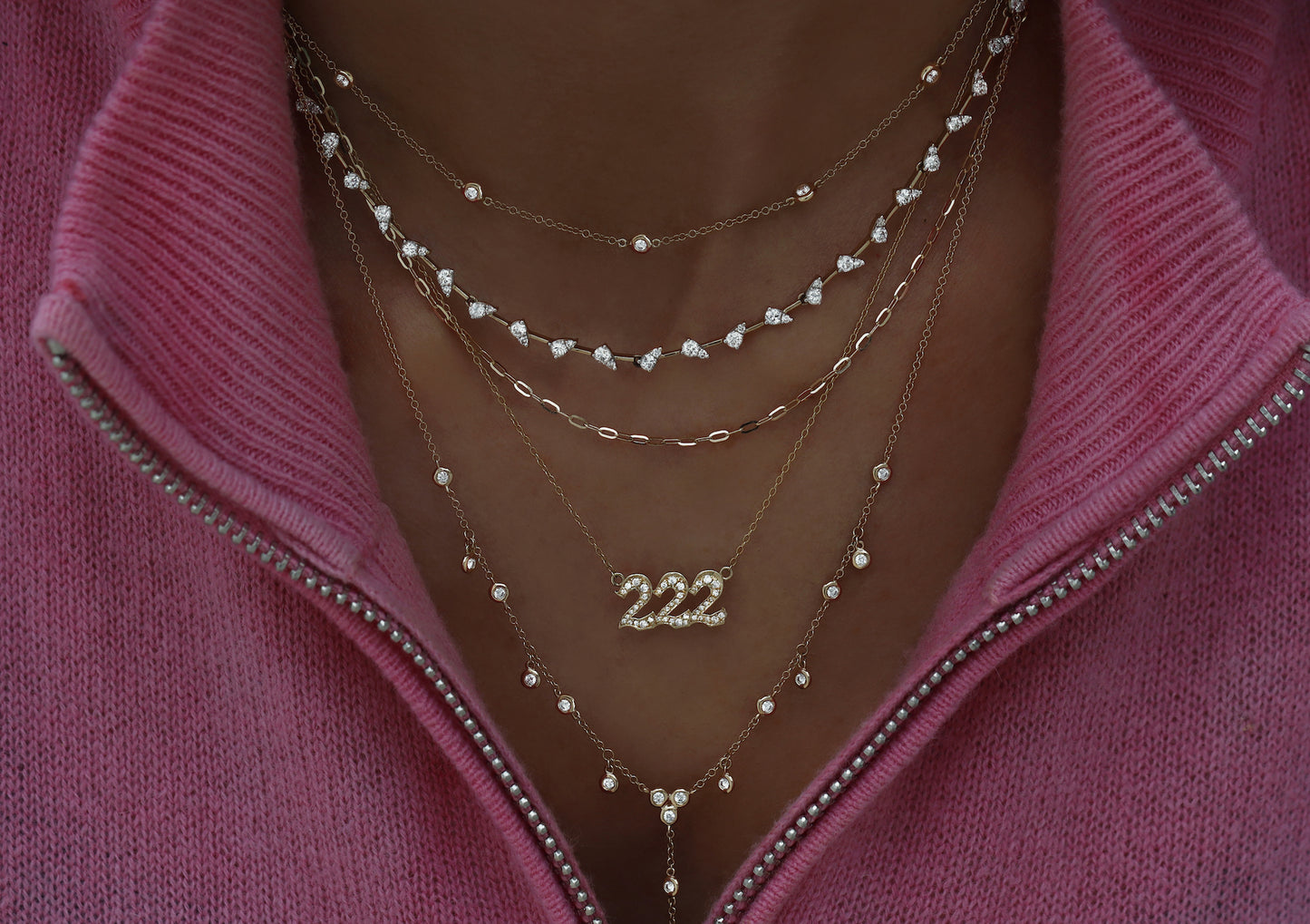 14kt gold single row diamond bezel drip lariat necklace
