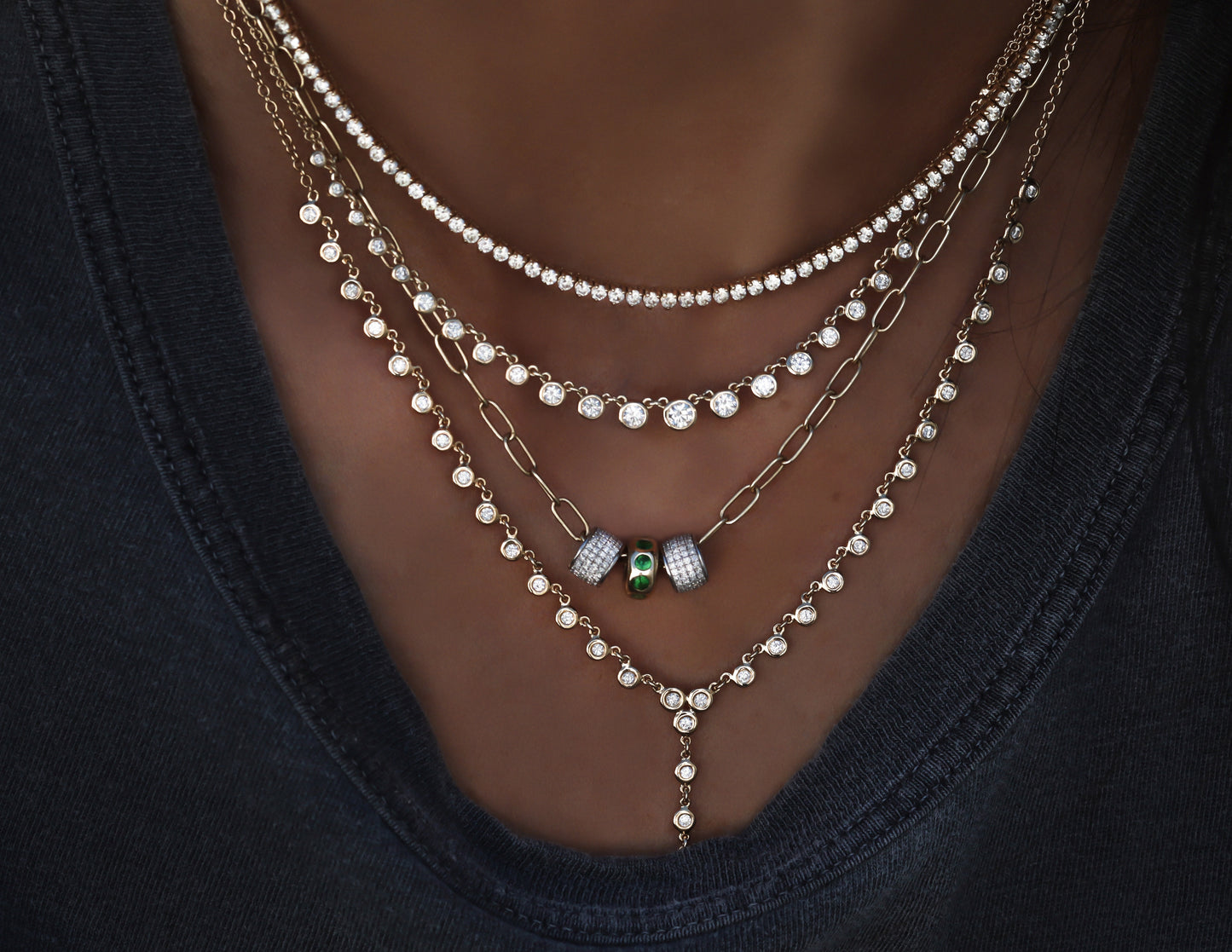 14kt gold and diamond classic tulip tennis necklace