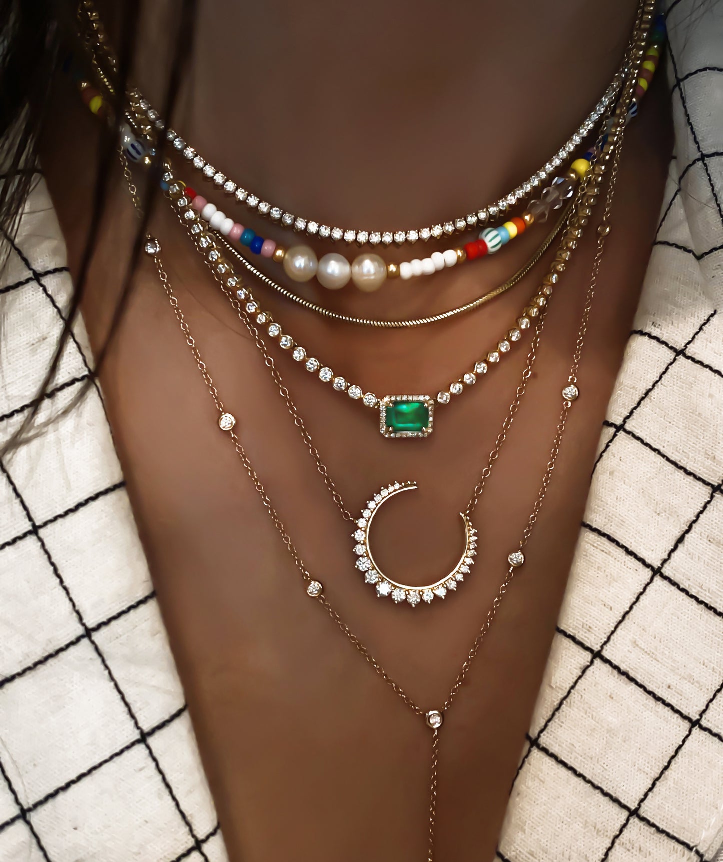14kt gold and diamond queen starlit crescent moon necklace