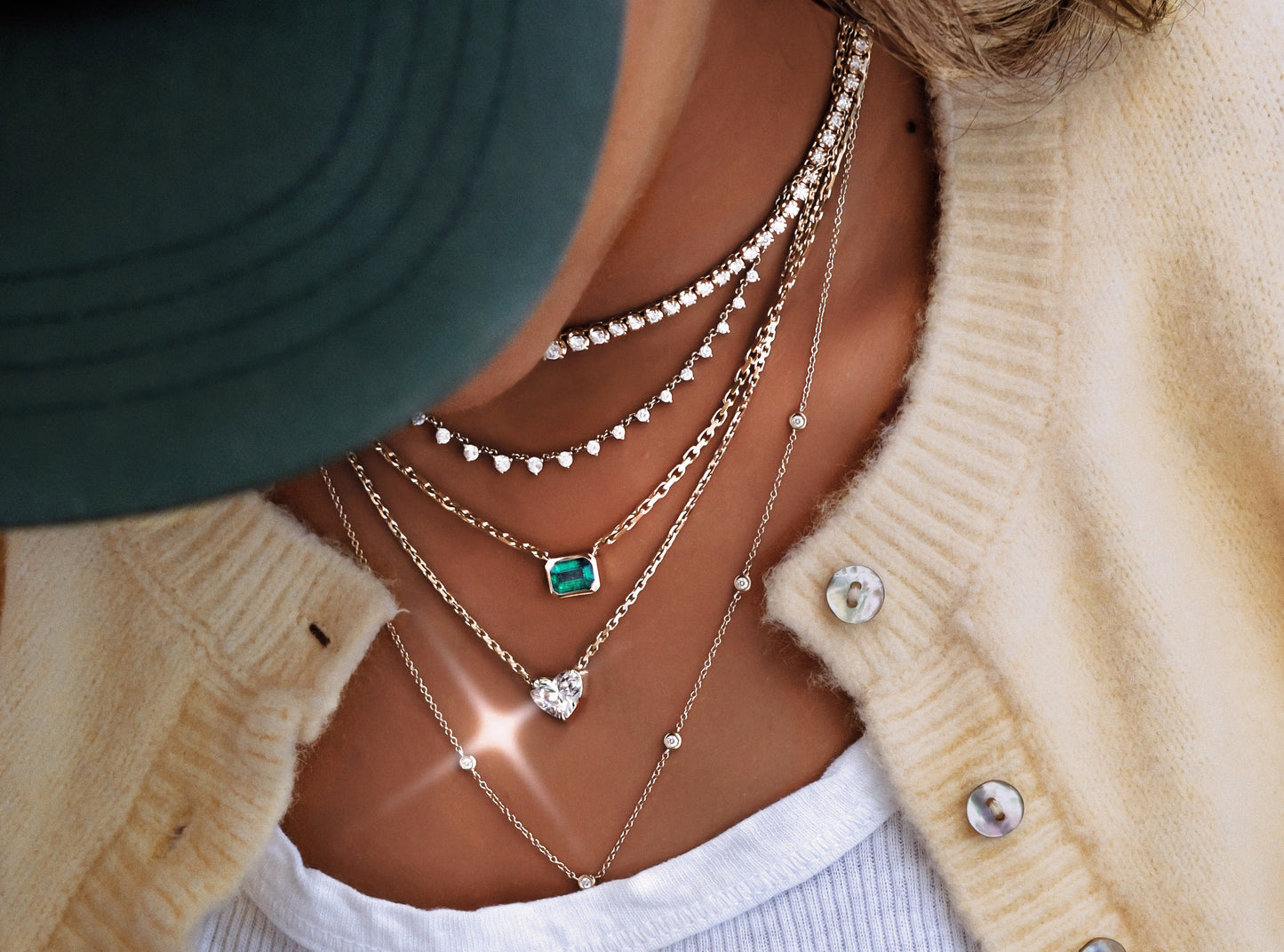14kt gold emerald bezel harlow necklace