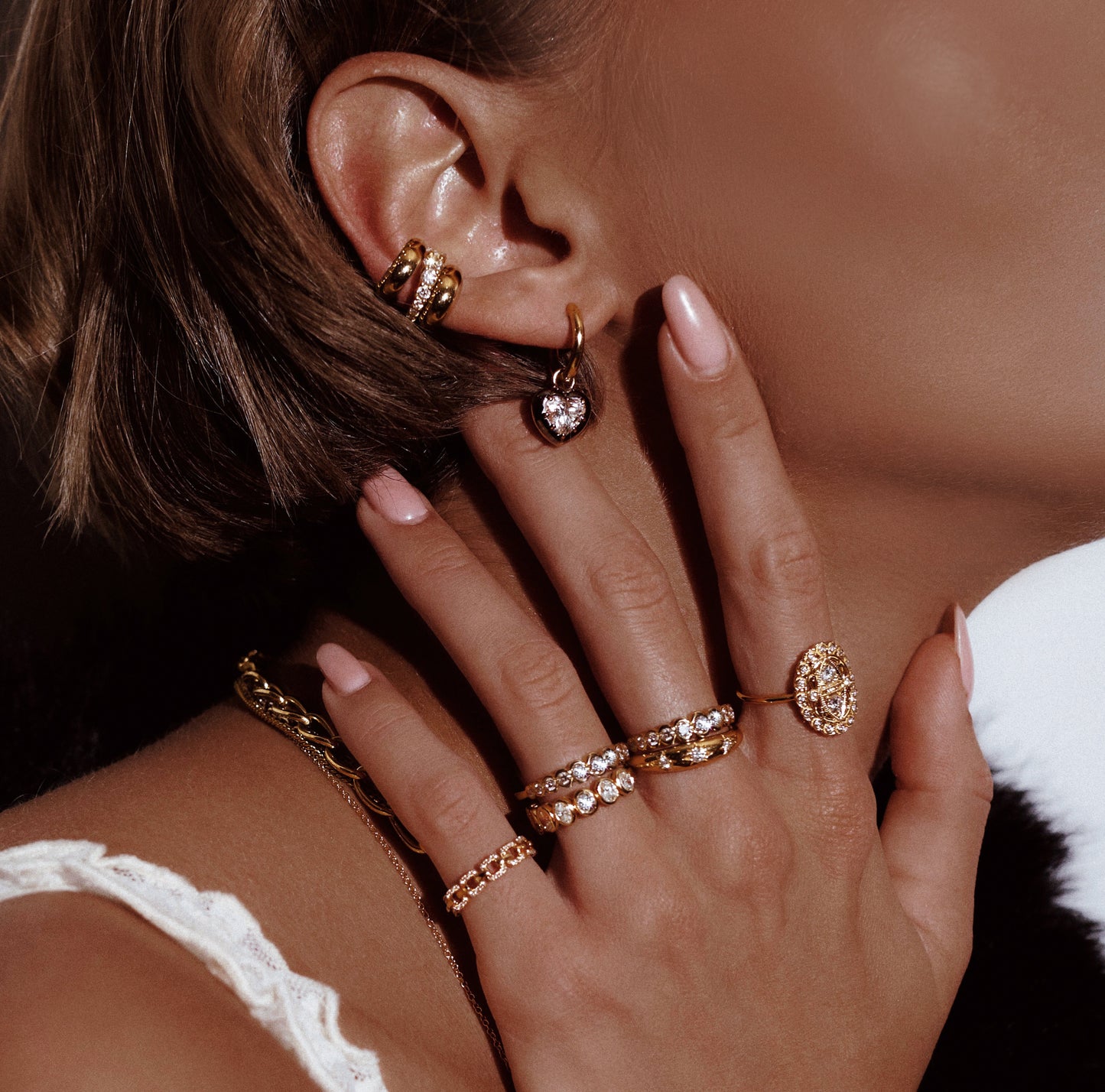 14kt gold heart diamond black orbit hoop