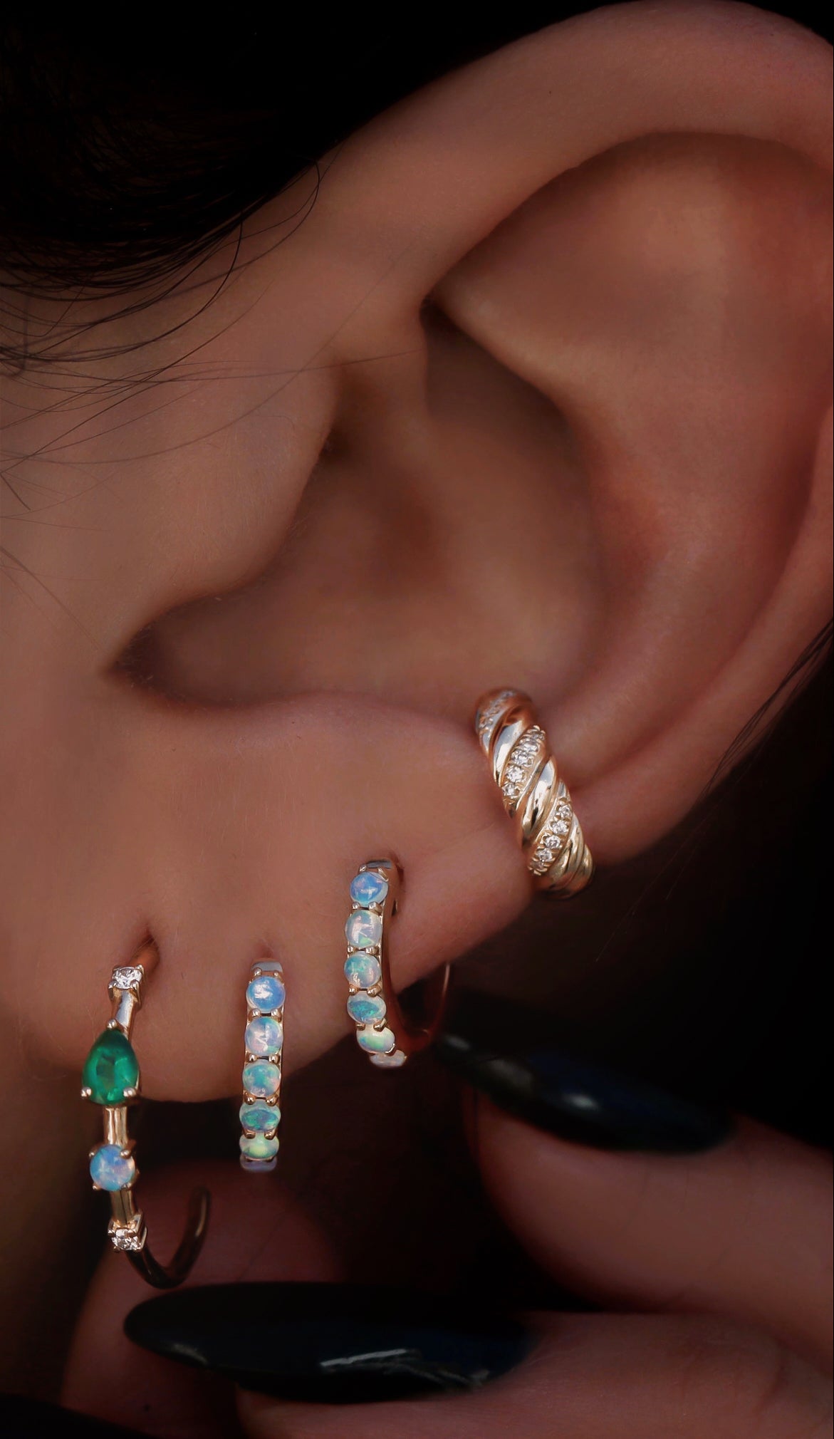 14kt gold emerald opal diamond eleuthera hoop