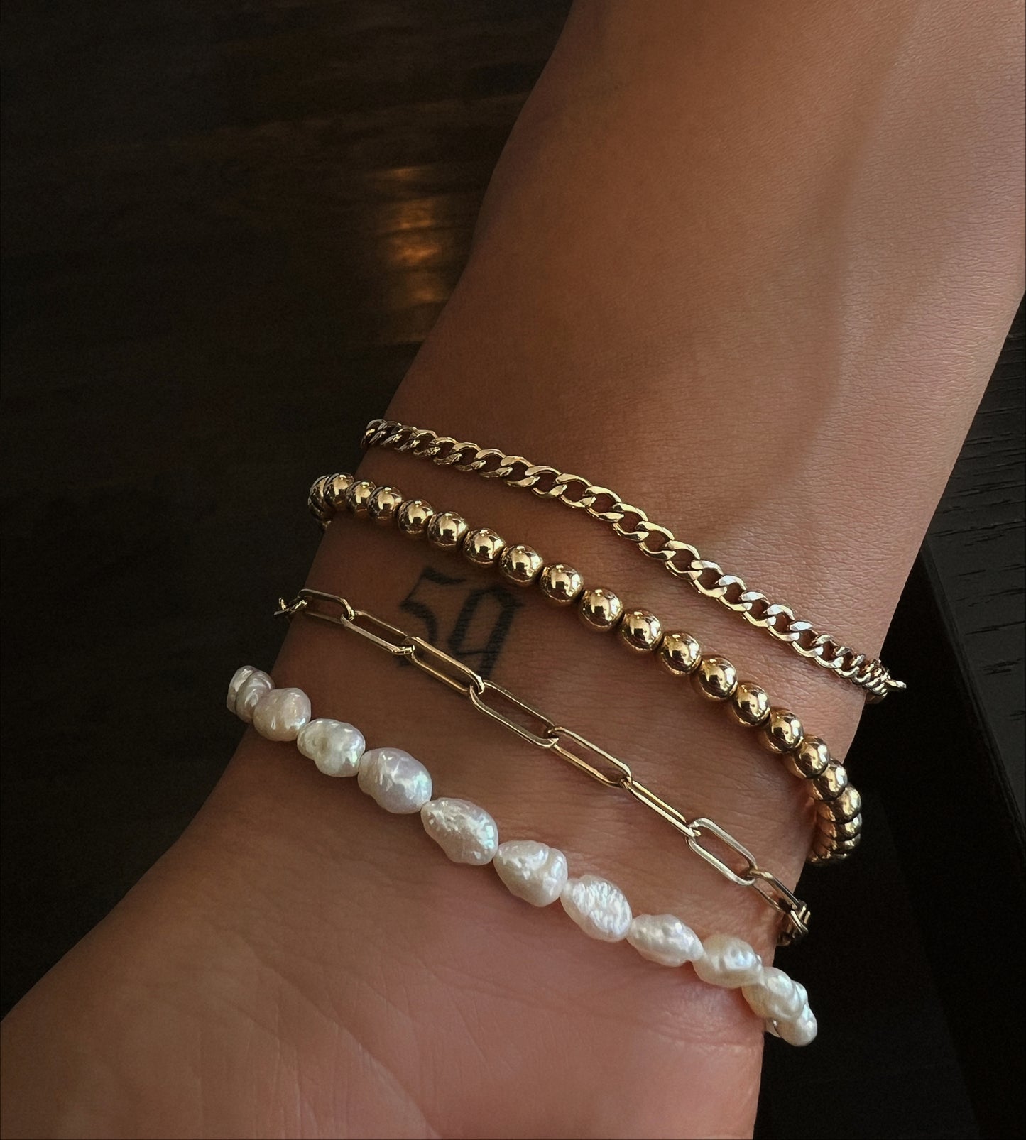 14kt gold fresh water pearl bracelet