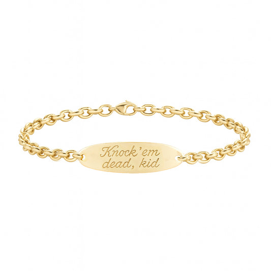14kt gold hand engraved oval 3mm baby love note bracelet