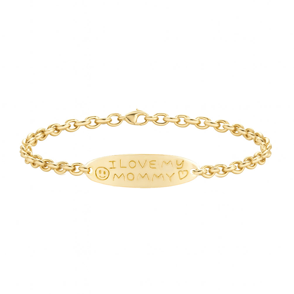 14kt gold hand engraved oval 3mm baby love note bracelet