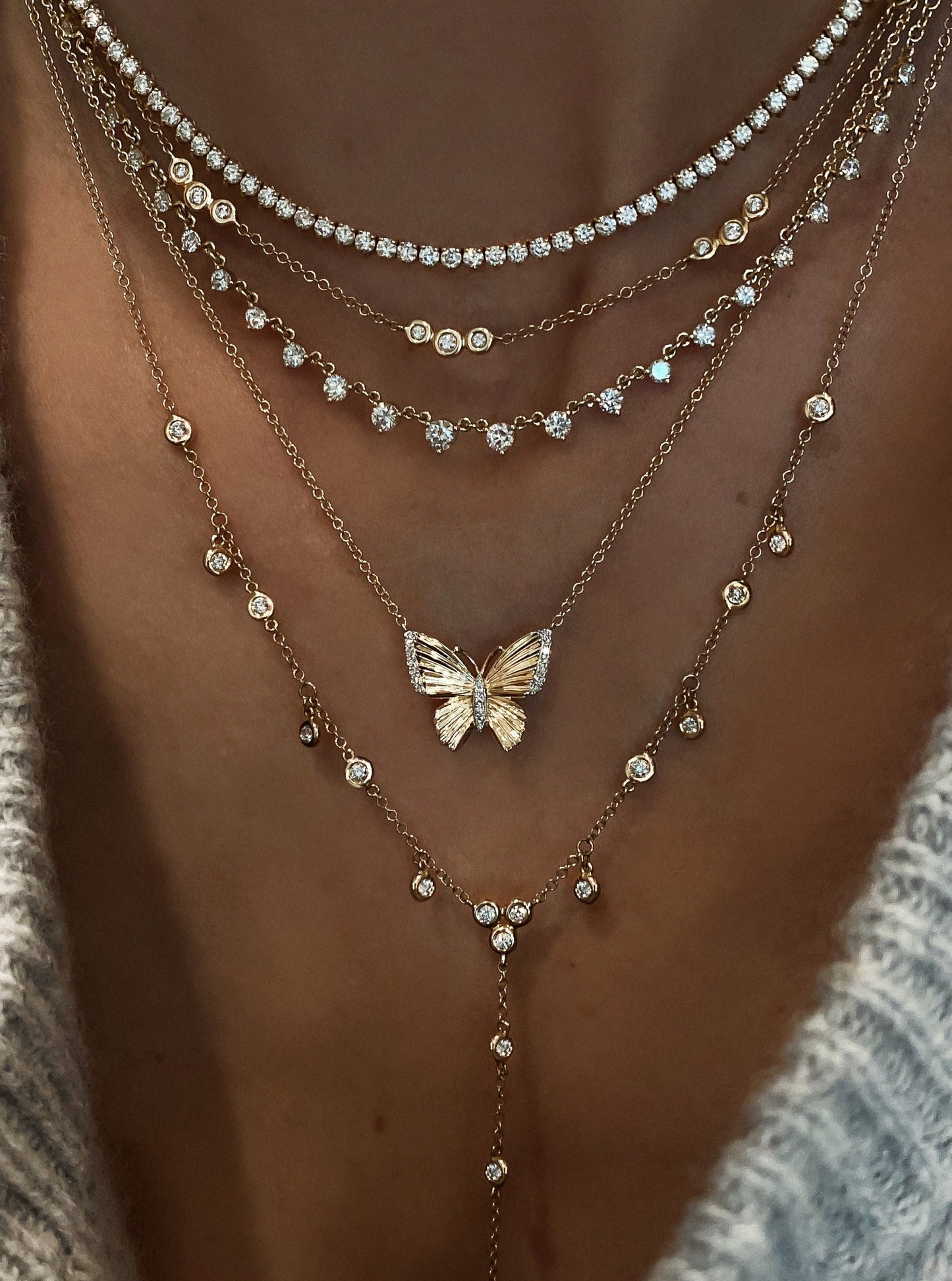 14kt gold and diamond baby butterfly burst necklace