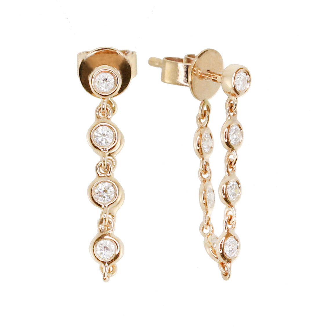 14kt gold and diamond bezel chain hoop earring