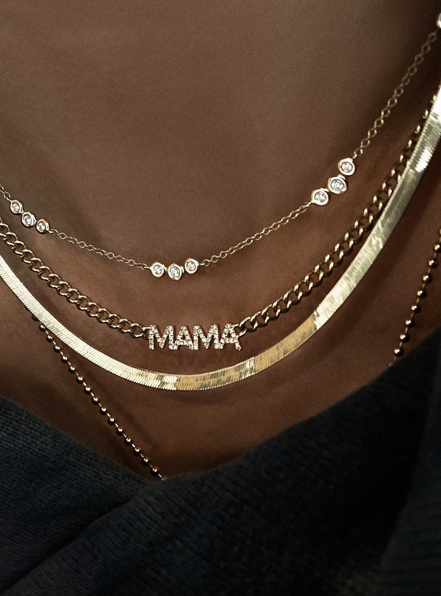 14kt gold three diamond bezel choker necklace