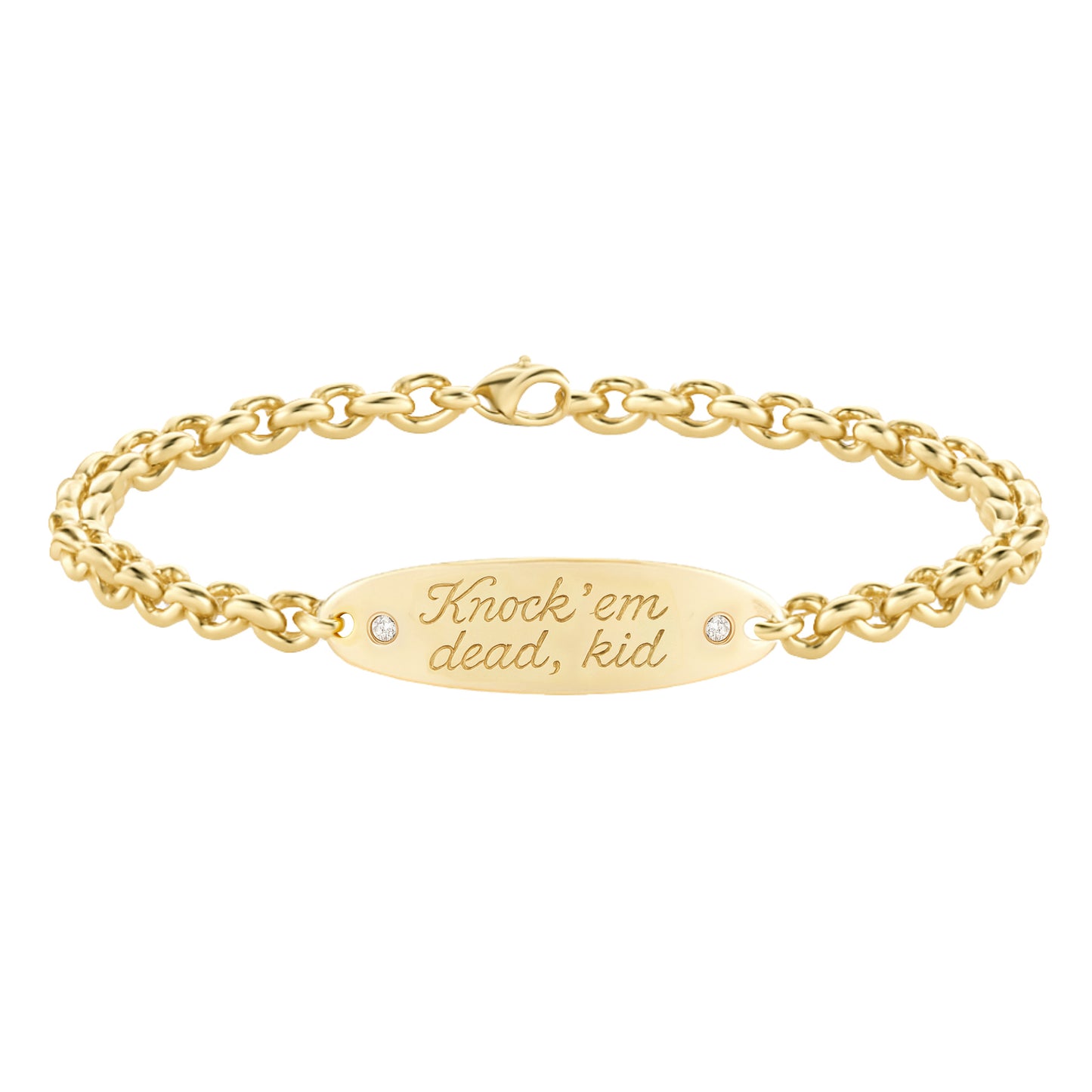 14kt gold hand engraved diamond oval 4.5mm love note bracelet