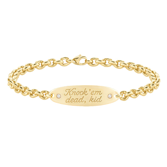 14kt gold hand engraved diamond oval 4.5mm love note bracelet