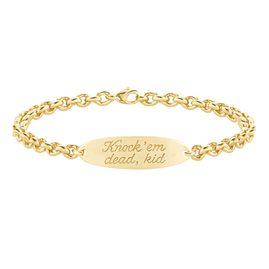 14kt gold hand engraved oval 4.5mm love note bracelet