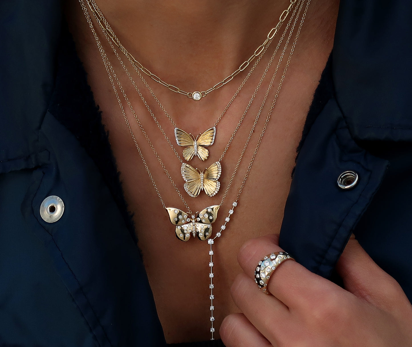 14kt gold and diamond butterfly burst necklace