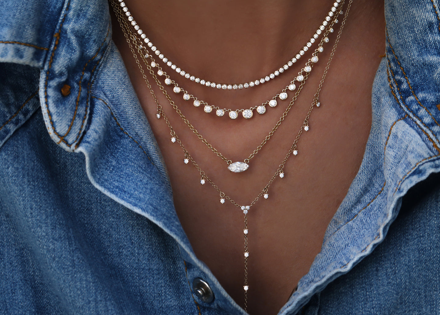 14kt gold whisper diamond drip lariat necklace