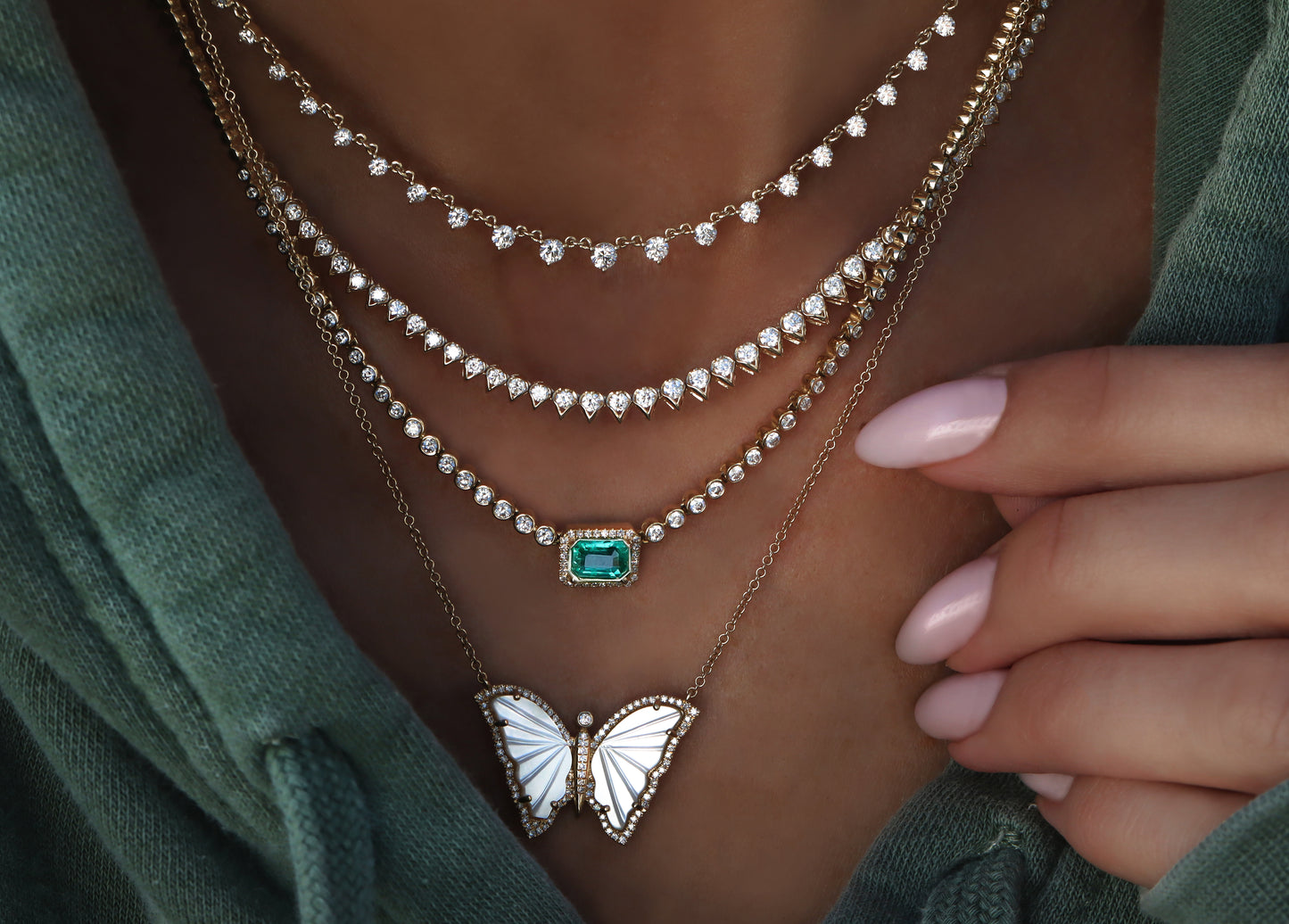 14kt gold diamond spike tennis necklace