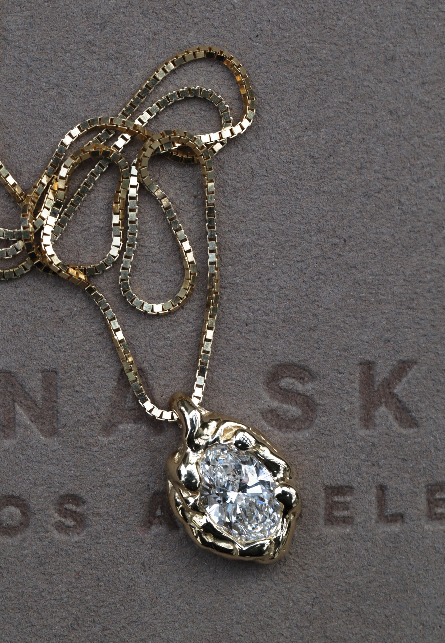 14kt gold molten diamond bezel necklace