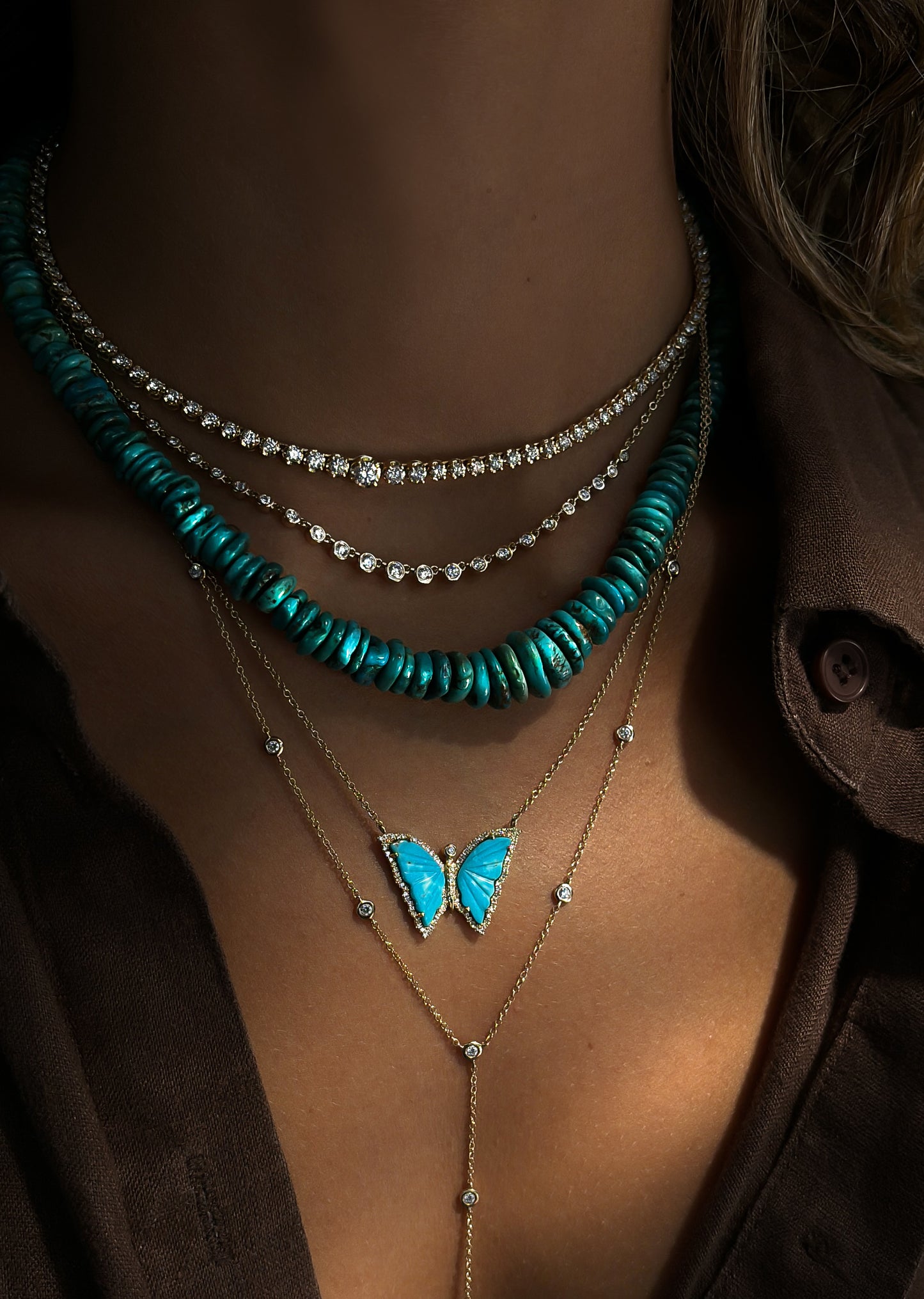 14kt gold and graduated turquoise beaded necklace