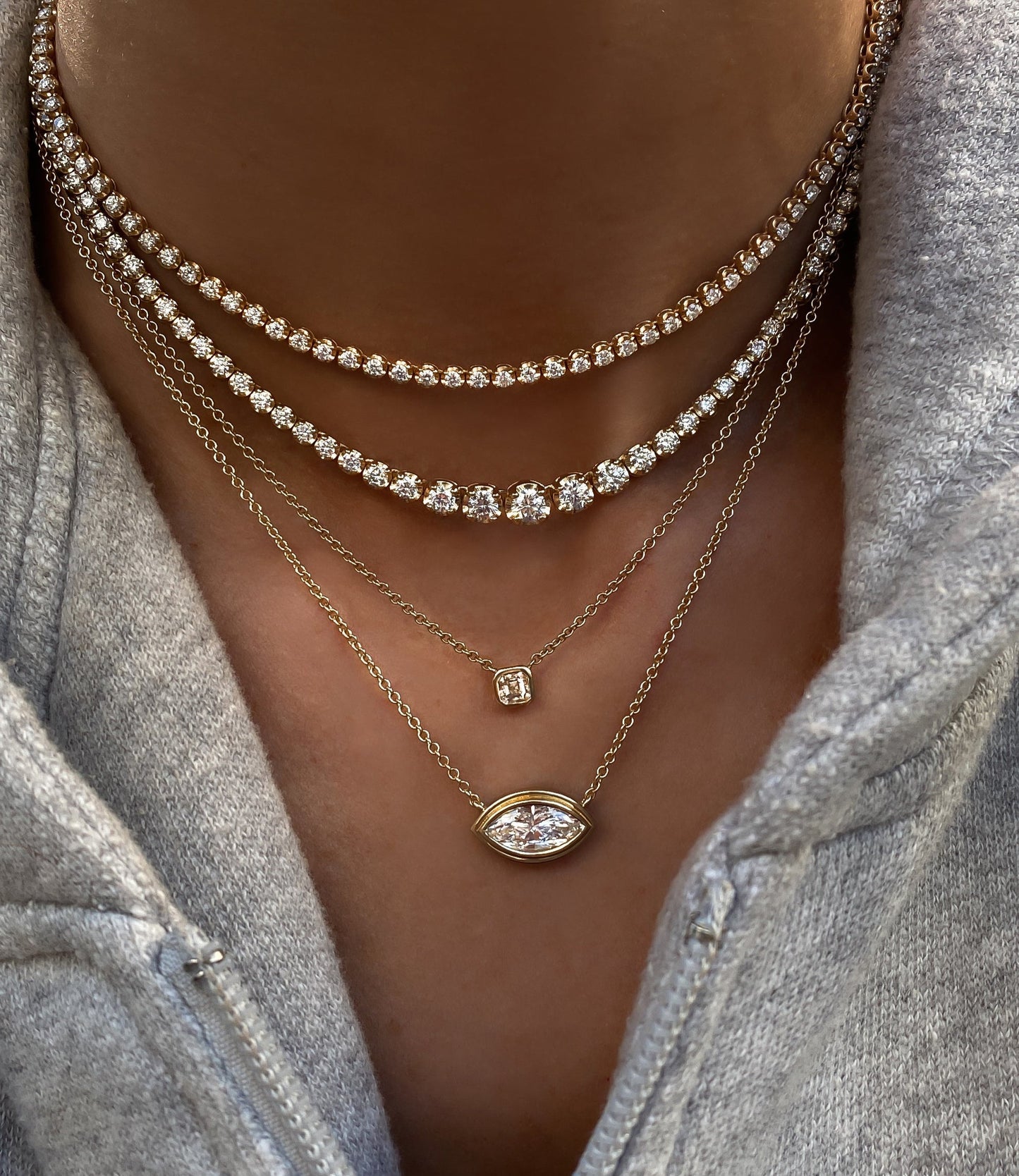 14kt gold baby scalloped diamond tennis necklace
