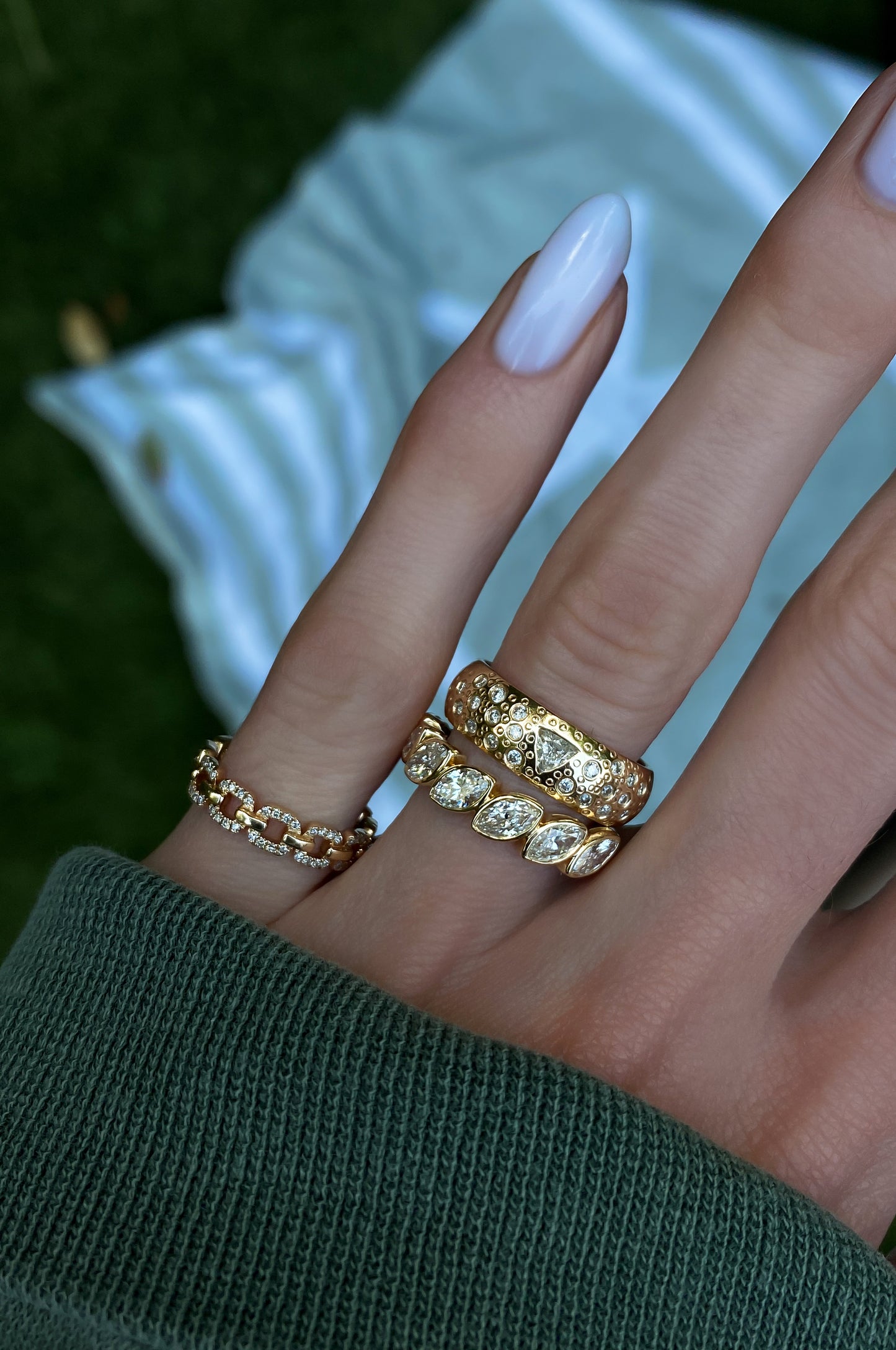 14kt gold marquise diamond bezel band