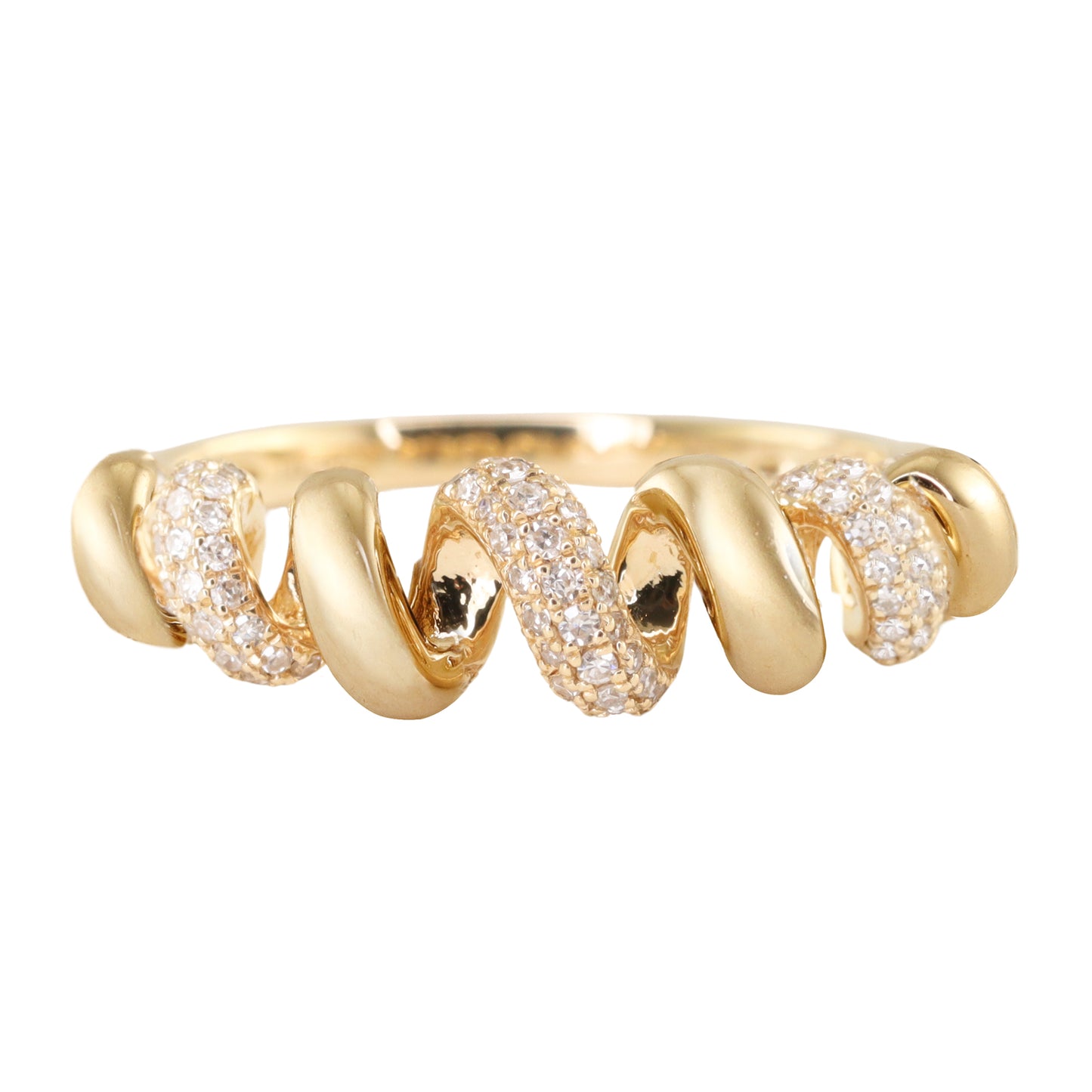 14kt gold alternating diamond spring ring