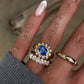 14kt gold and diamond blue sapphire bezel burst ring