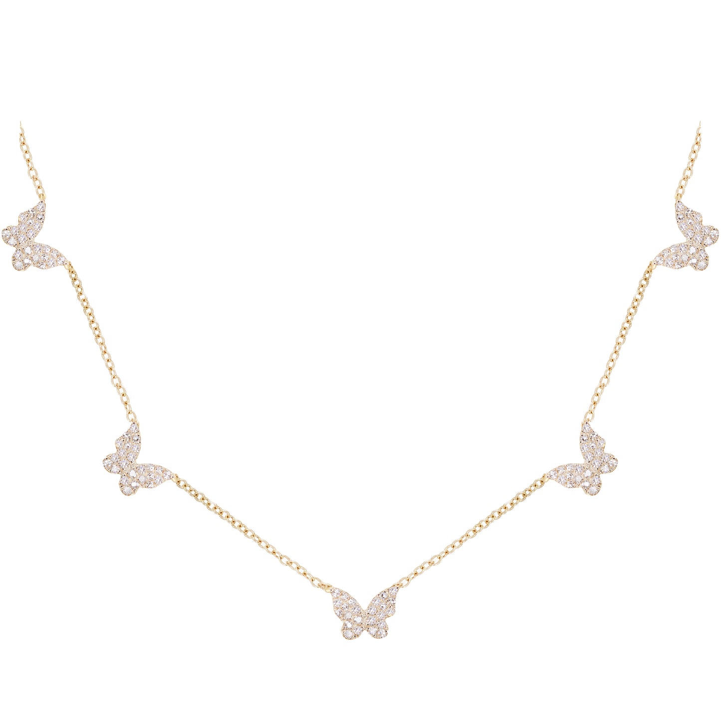 14kt gold and diamond butterfly row necklace