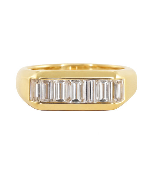 14kt gold channel baguette diamond rectangle signet ring