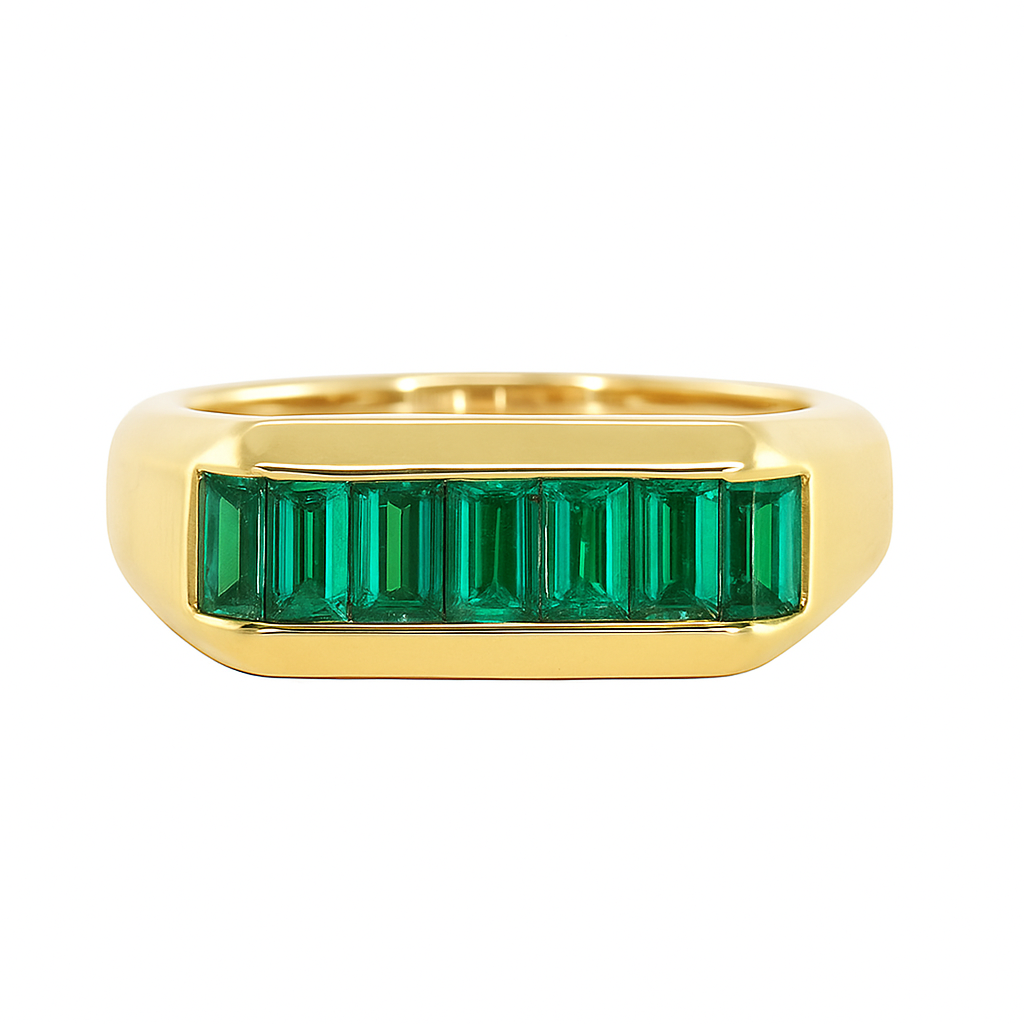 14kt gold channel baguette emerald rectangle signet ring