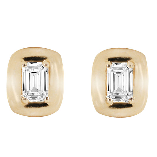 14kt gold emerald cut diamond button studs