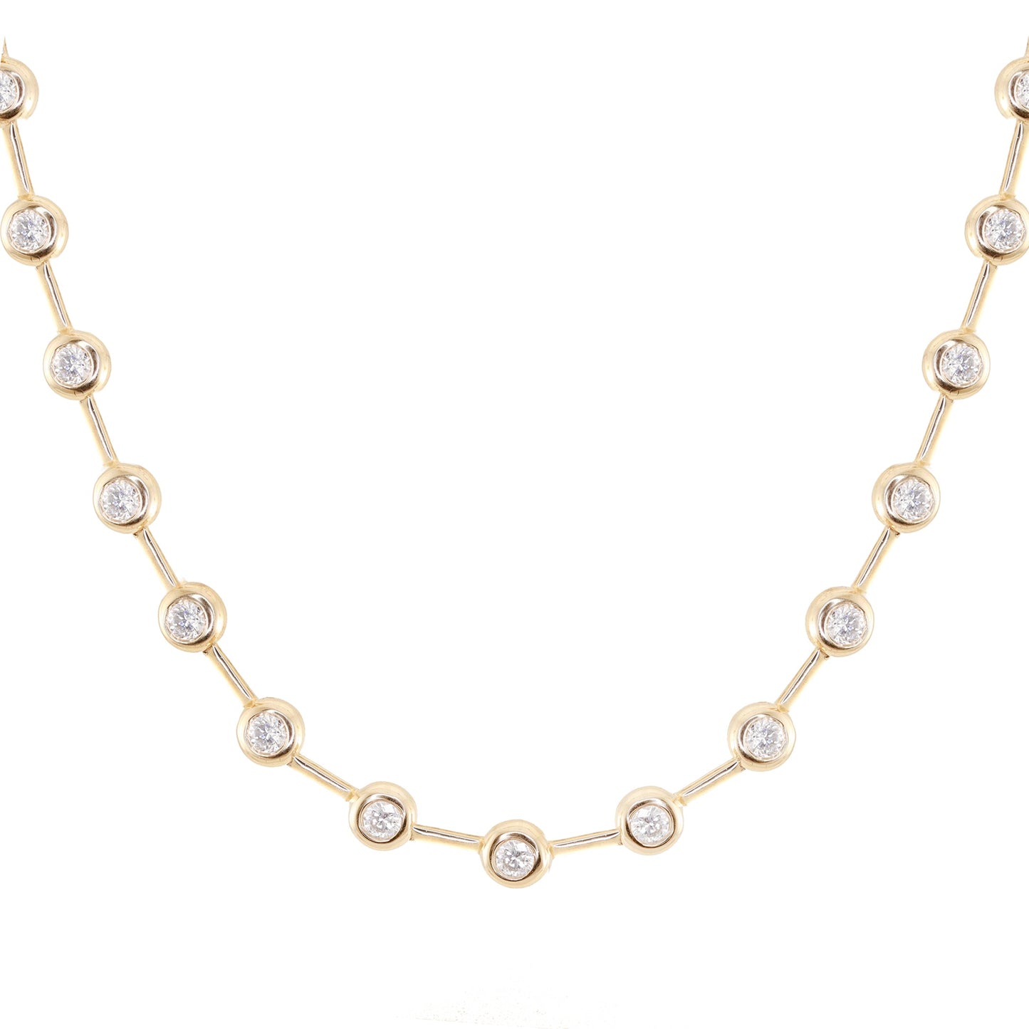 14kt gold diamond bezel orbit tennis necklace