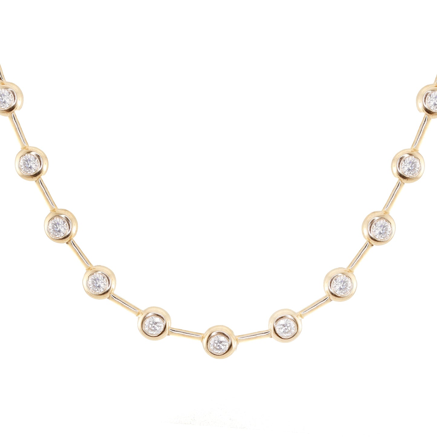 14kt gold diamond bezel orbit tennis necklace