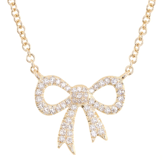 14kt gold and diamond bow necklace