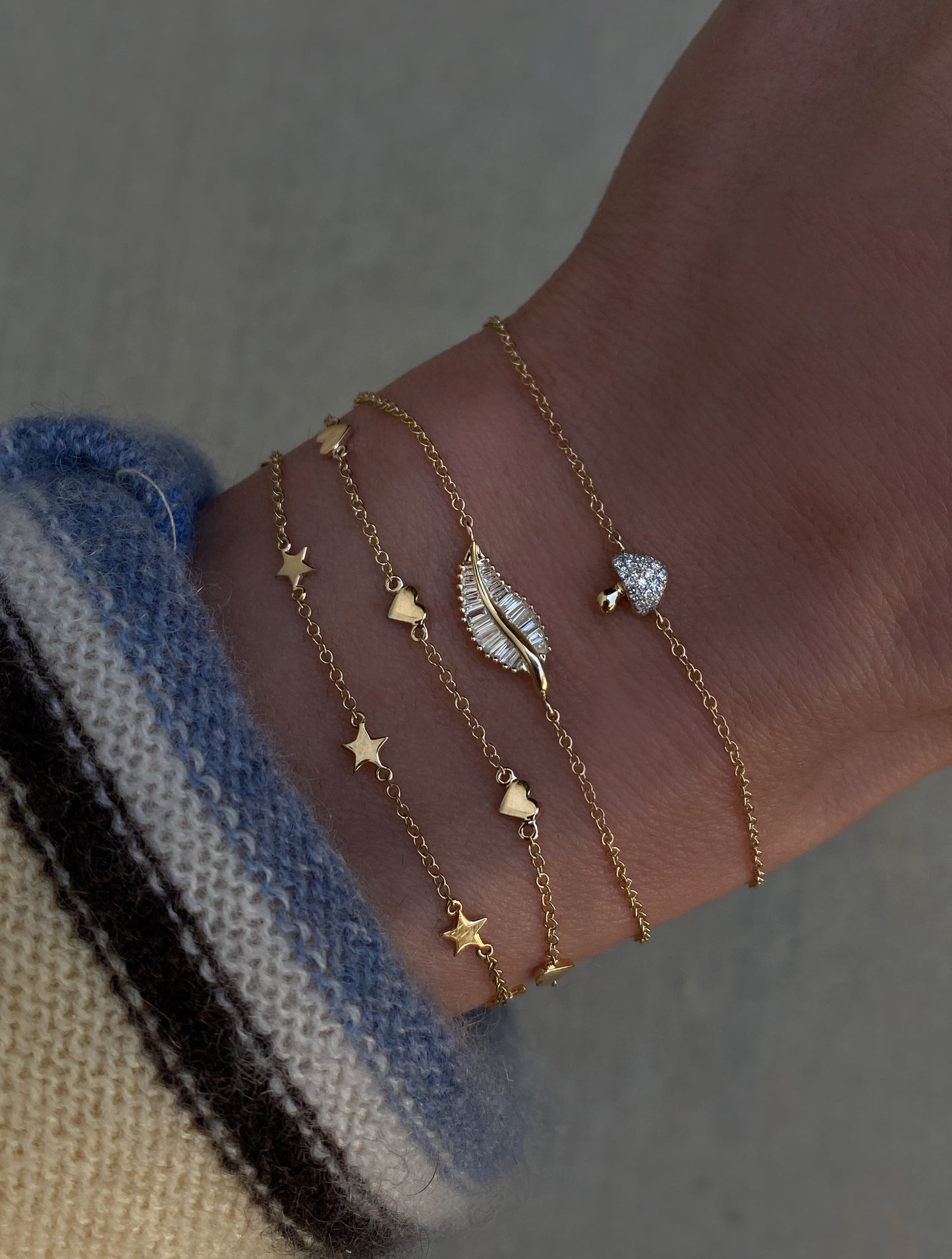 14kt gold baguette diamond leaf bracelet