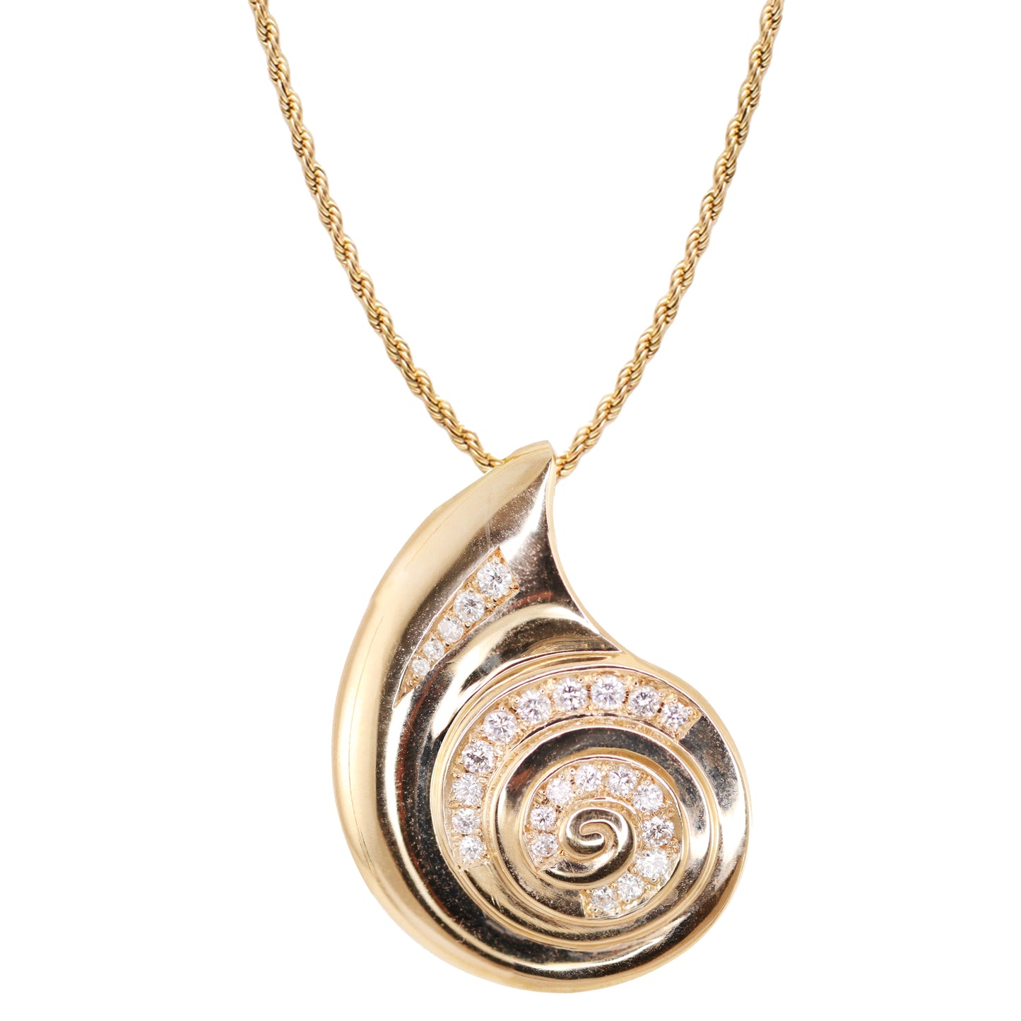 14kt gold diamond spiral shell necklace