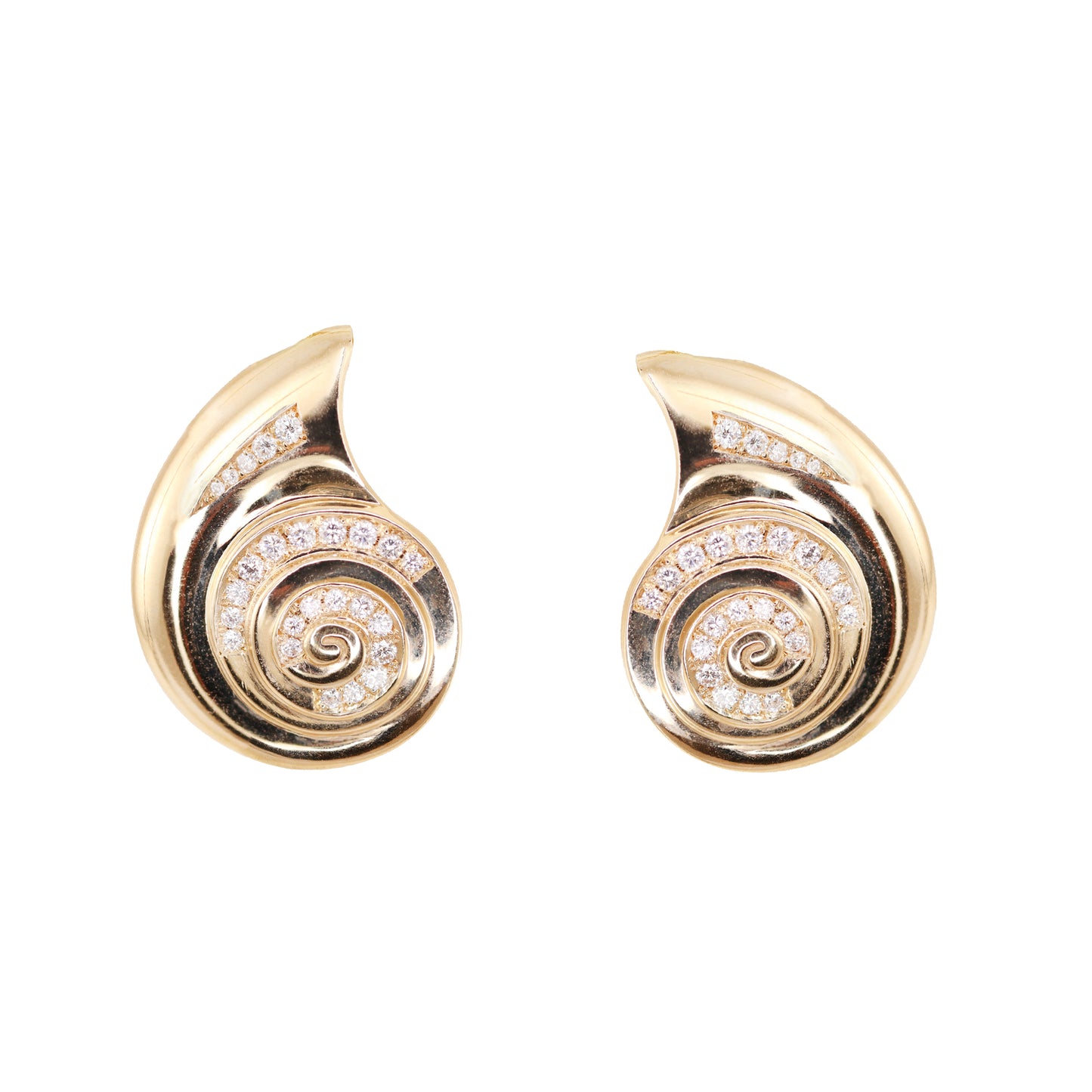 14kt gold diamond spiral shell studs