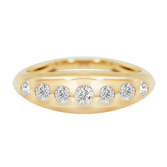 14kt gold seven round diamond dome ring