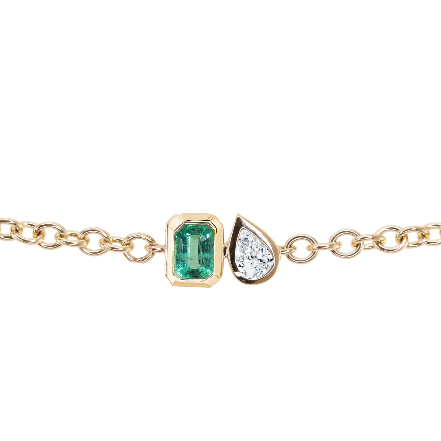 14kt gol emerald and white sapphire duo bezel bracelet