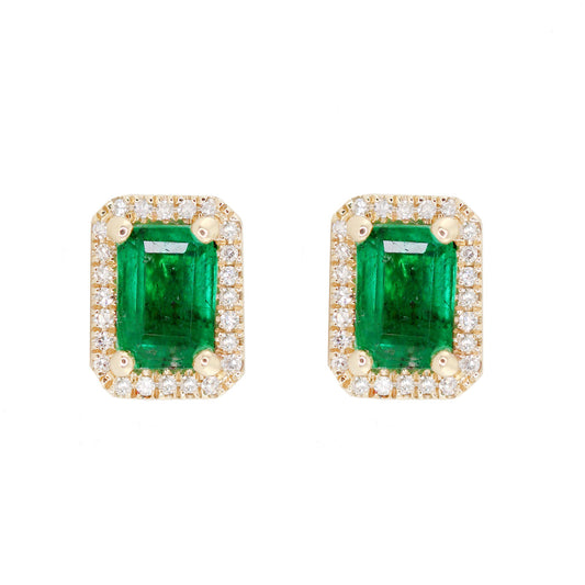 14kt gold and diamond emerald cut emerald stud