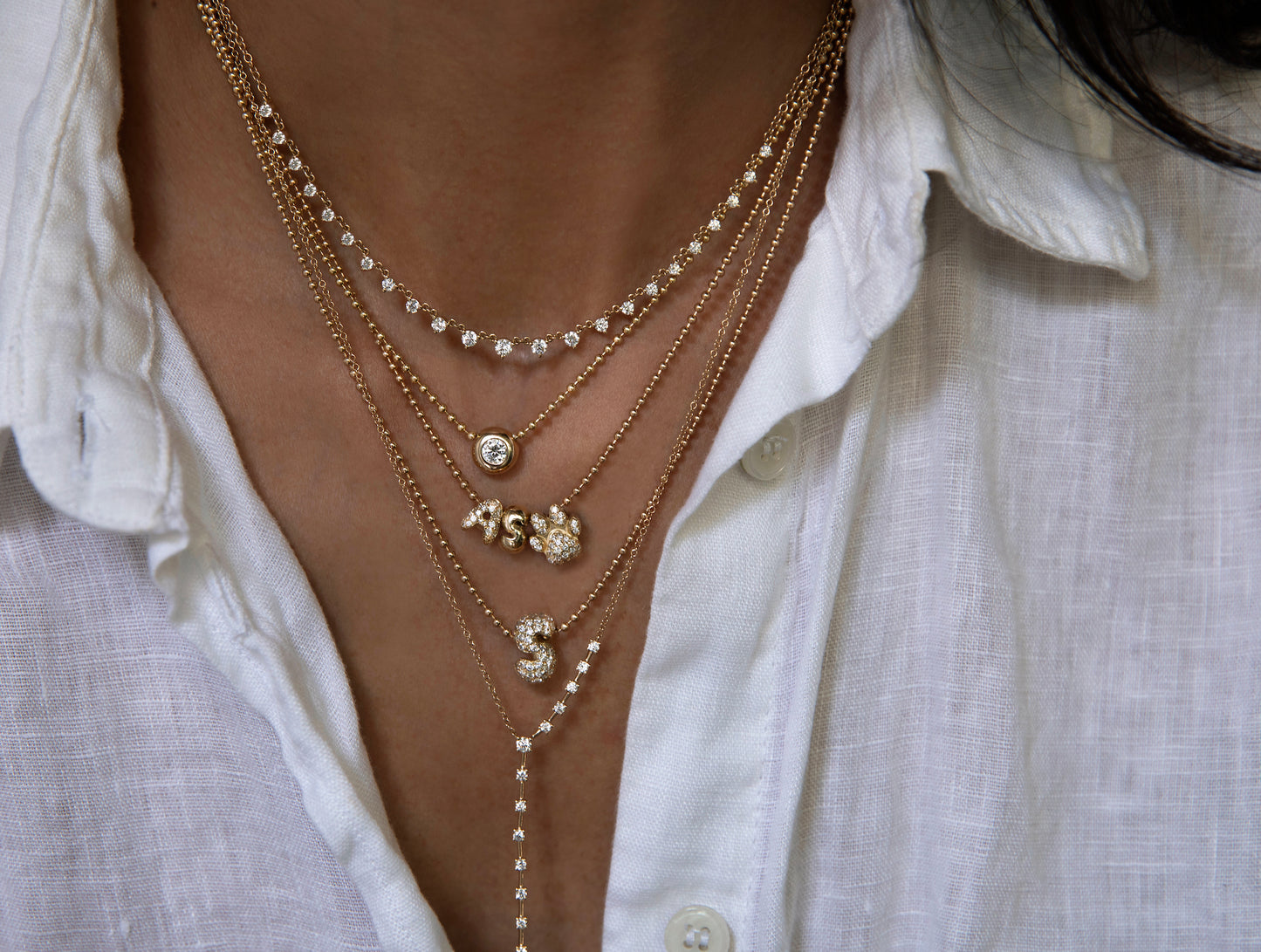 14kt gold floating diamond lariat necklace