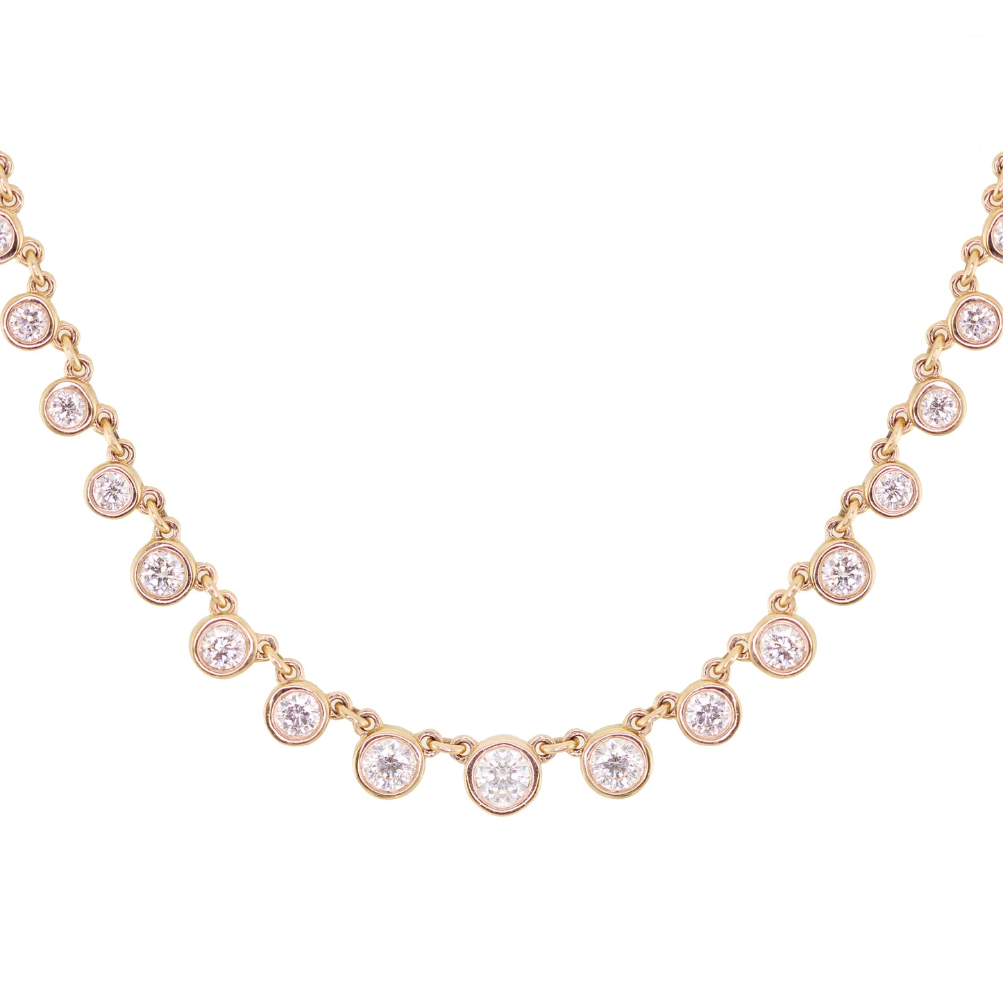 14kt gold graduated diamond bezel necklace