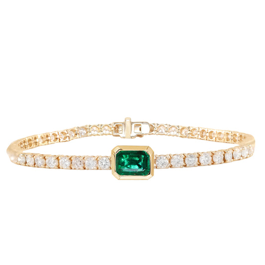 14kt gold grande emerald bezel diamond tennis bracelet