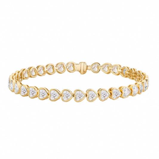 14kt gold heart diamond bezel tennis bracelet