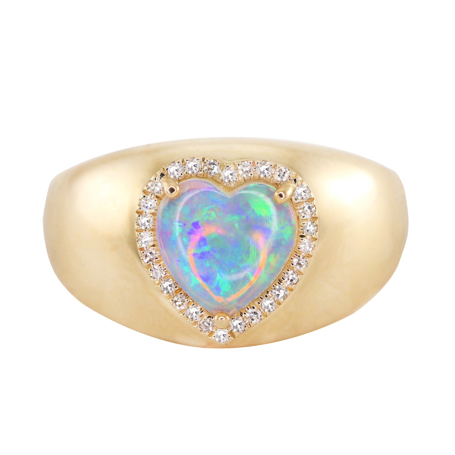 14kt gold and diamond heart opal signet ring