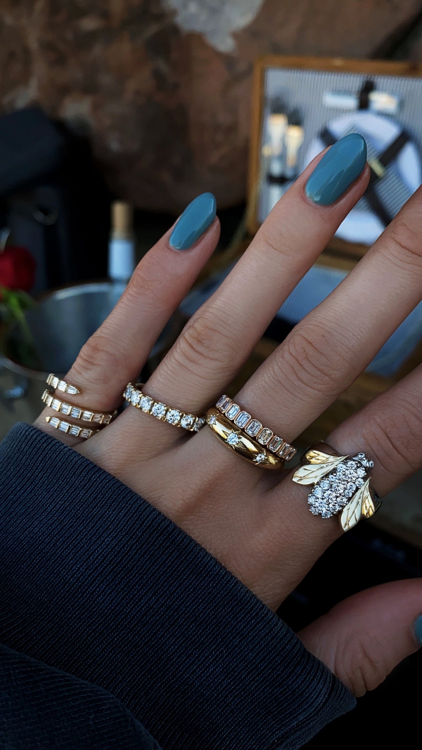 14kt gold baguette diamond coil ring