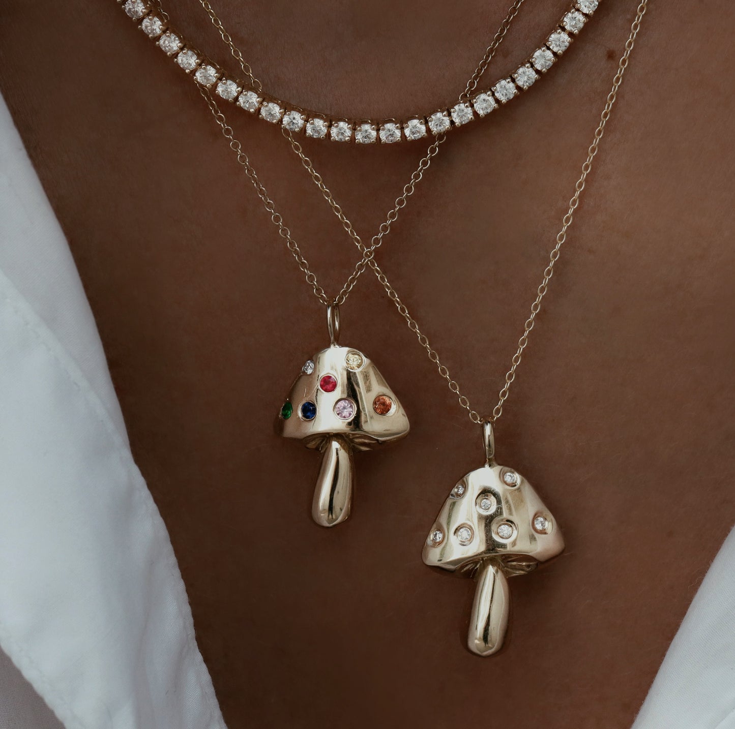 14kt gold and diamond magic mushroom necklace