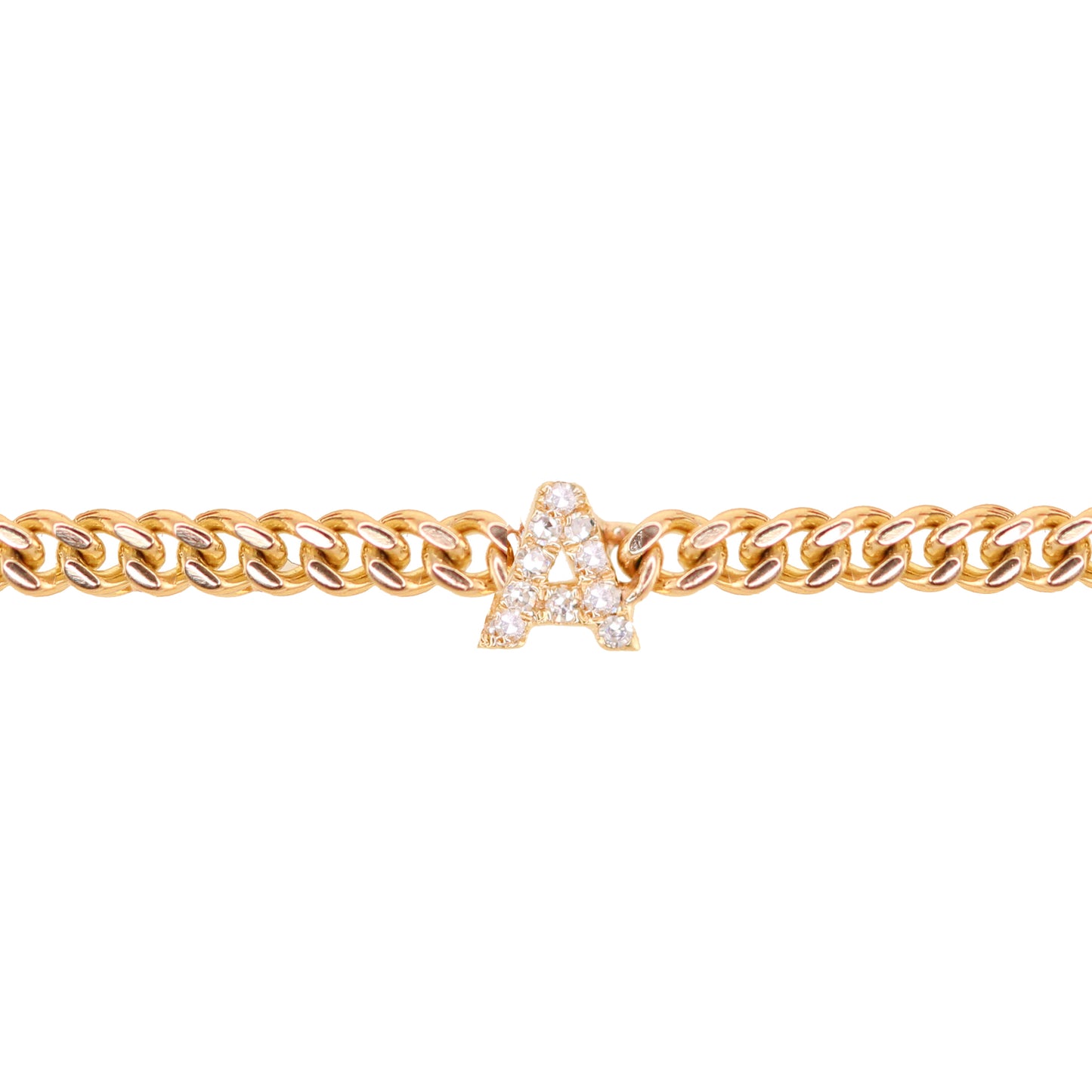 14kt gold and diamond mini initial flat link chain bracelet