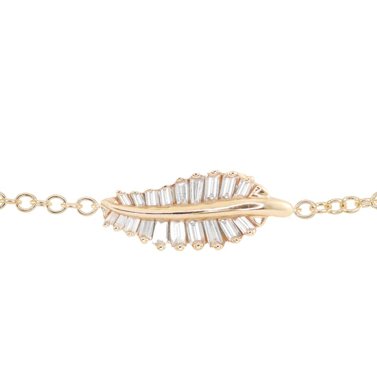 14kt gold baguette diamond leaf bracelet