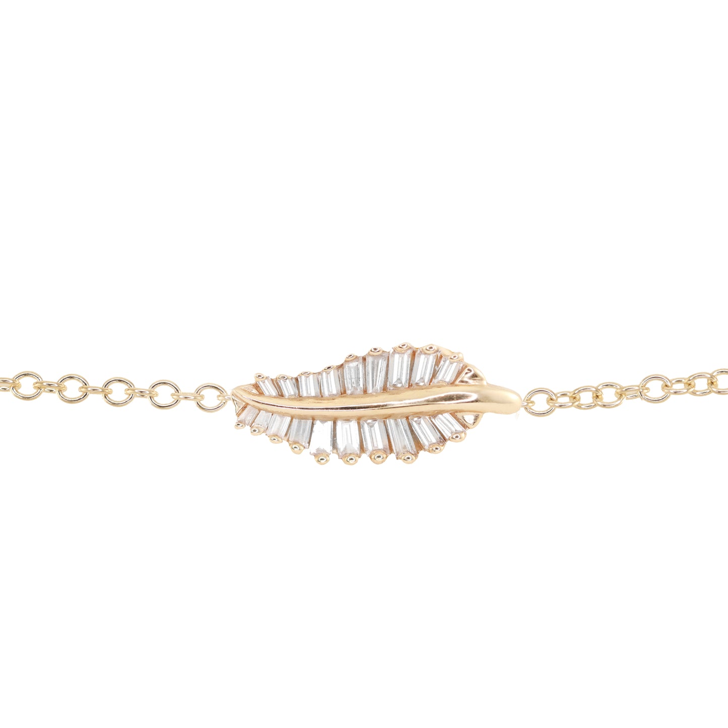 14kt gold baguette diamond leaf bracelet