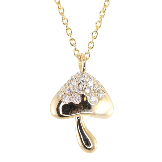 14k gold and diamond mini mushroom necklace