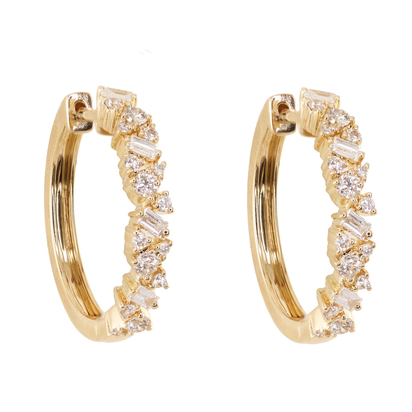 14kt gold floating mixed diamond cut hoop