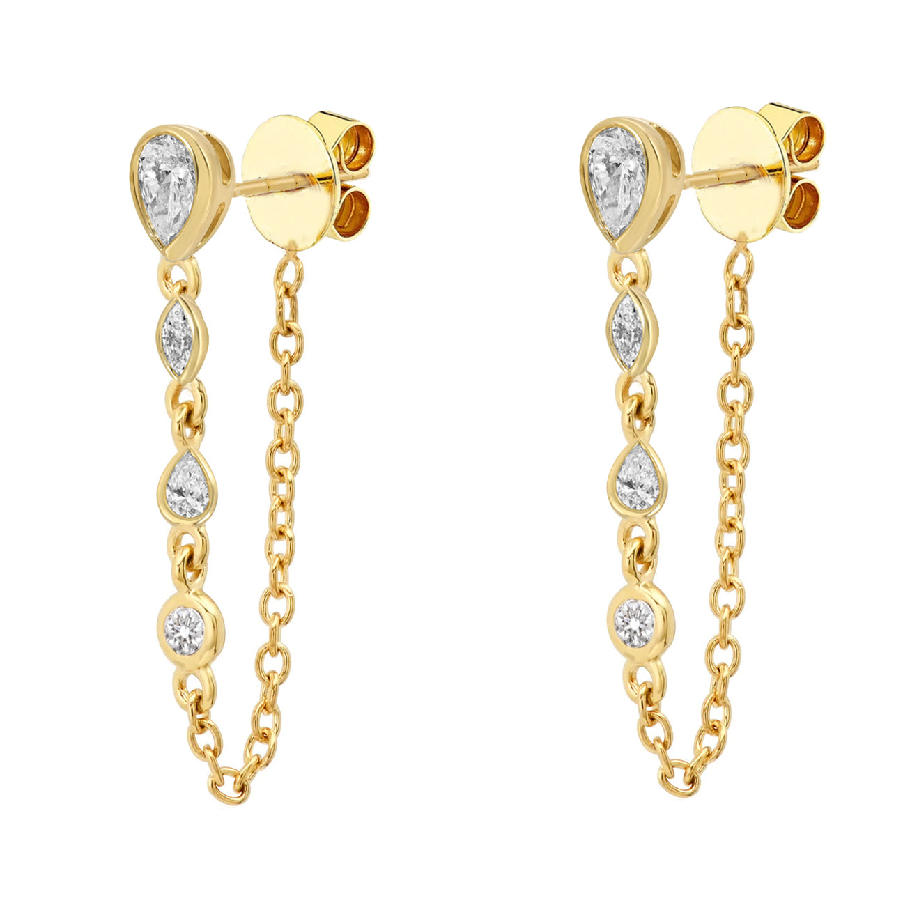 14kt gold mixed diamond cut bezel drip chain hoop
